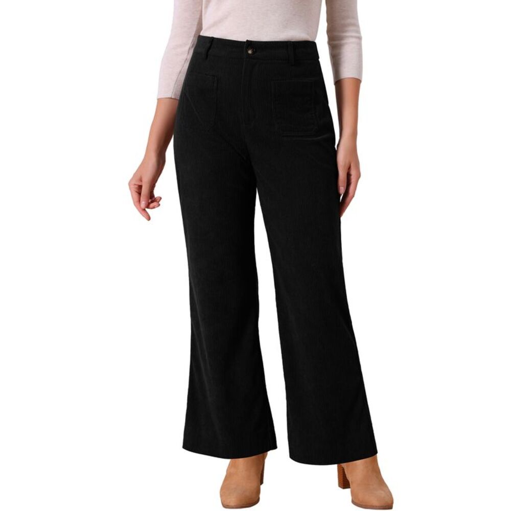 Women Casual Corduroy High Waisted Fall Winter Pants Black